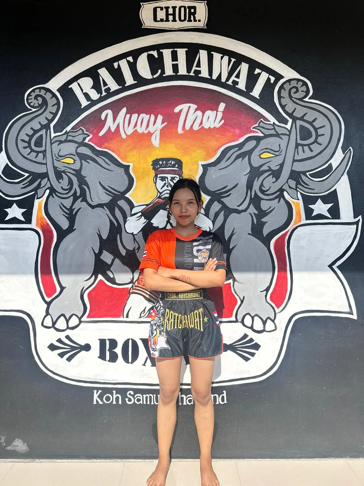 Female Muay Thai trainer at the Chor Ratchawat camp, Koh Samui