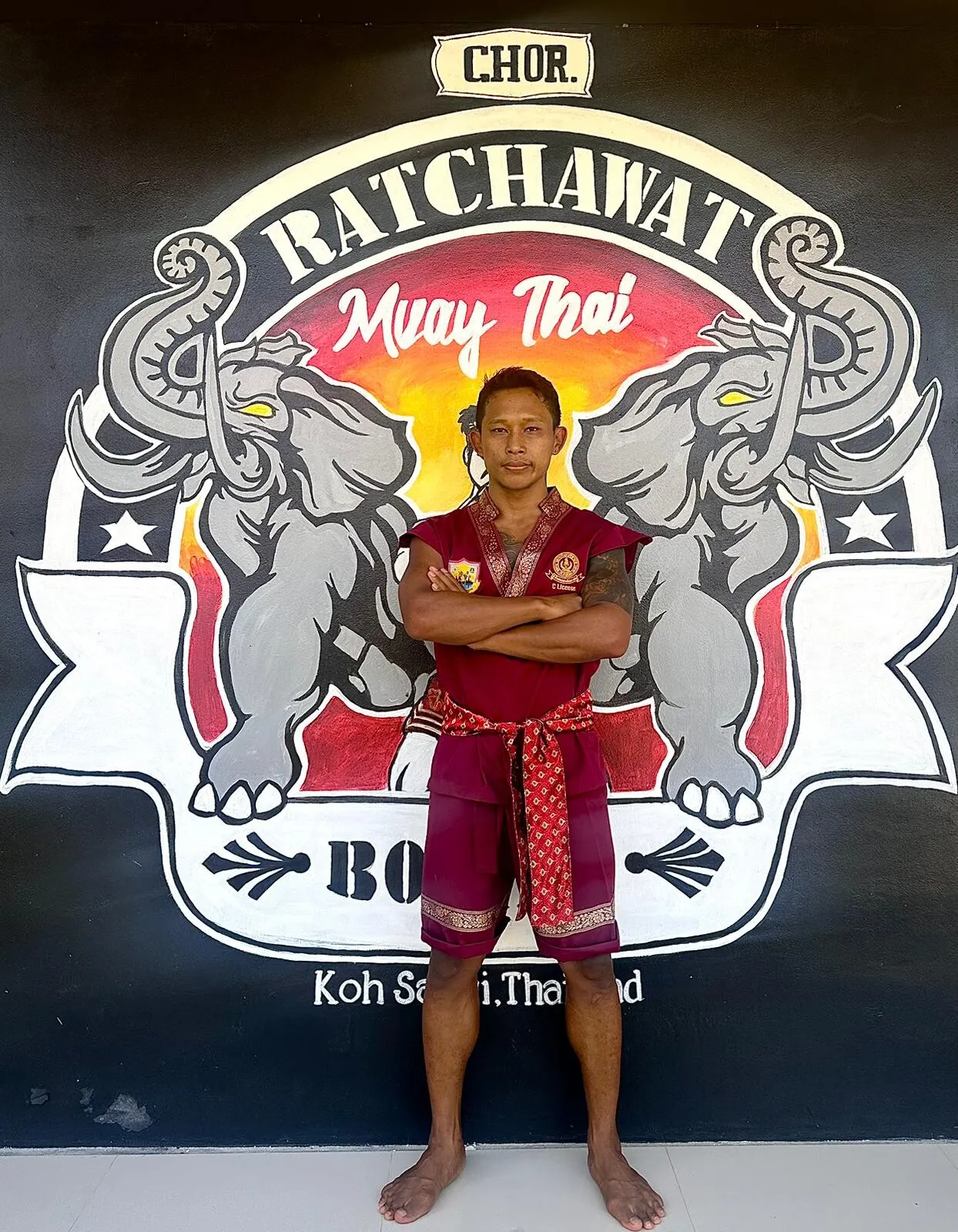 Muay Thai master in traditional Thai outfit, Koh Samui